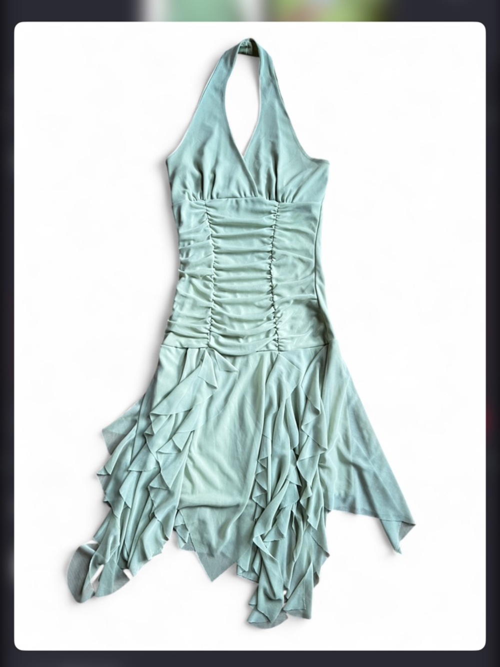 Vintage Lipstick 90s Y2K Sage Green Halter Ruffle Mini Dress Small
